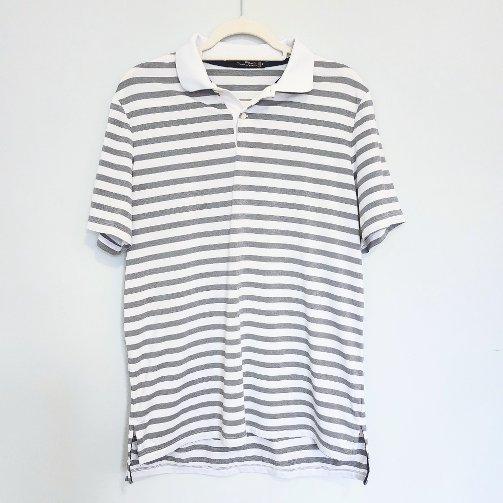 RLX Ralph Lauren Men's Golf Polo Shirt, Size Medium, Gray and White Striped